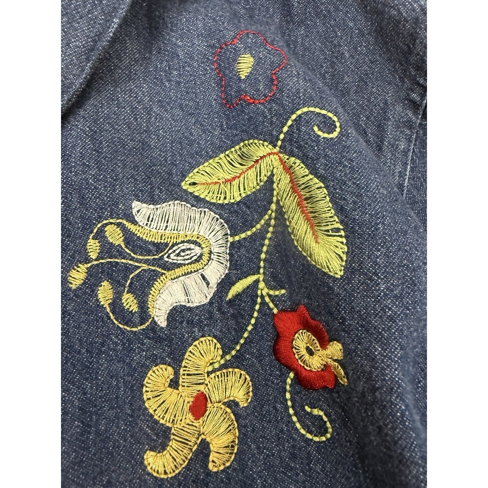 Bechamel Denim Floral Embroidered Jacket Top Cottagecore Womens Size L - Picture 6 of 10